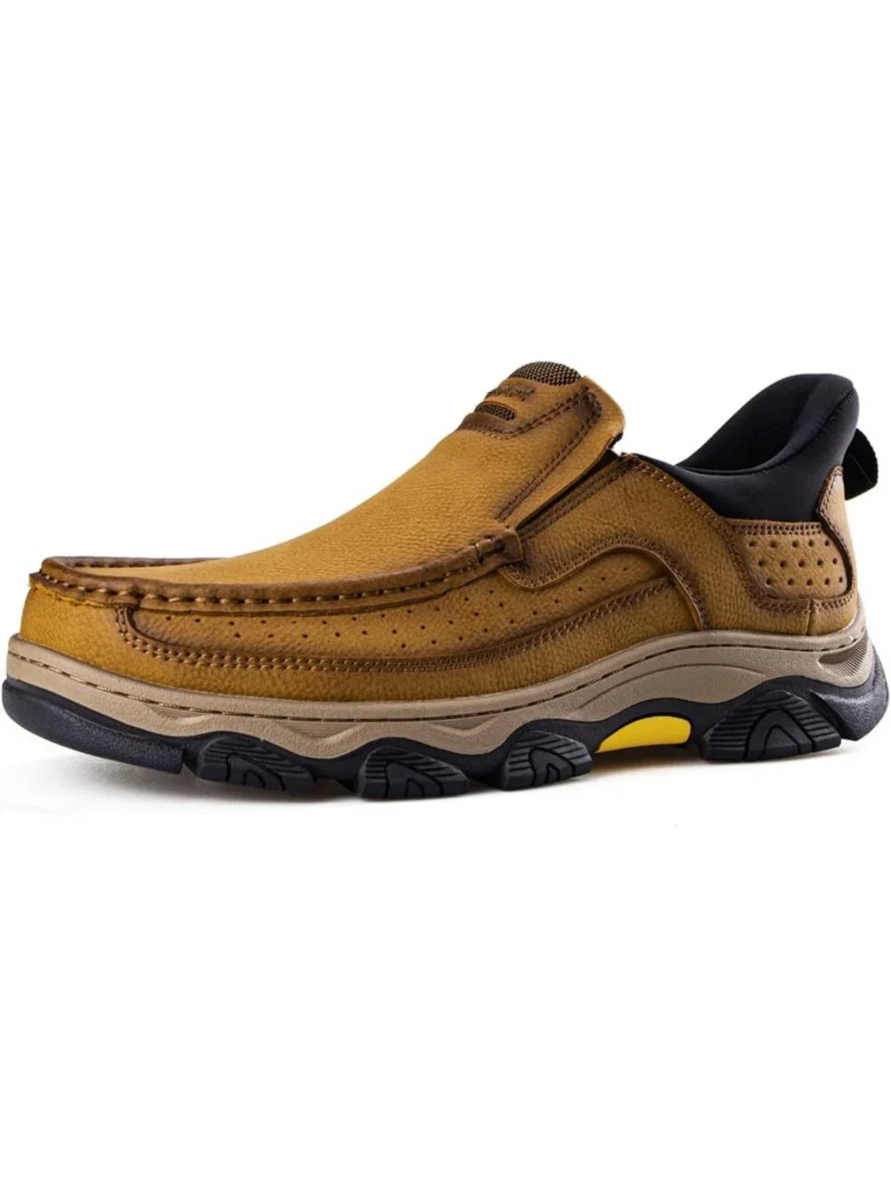 UPIShi Mens Dark Tan Leather Slip On Loafer Lightweight Cushioning Walking Shoes